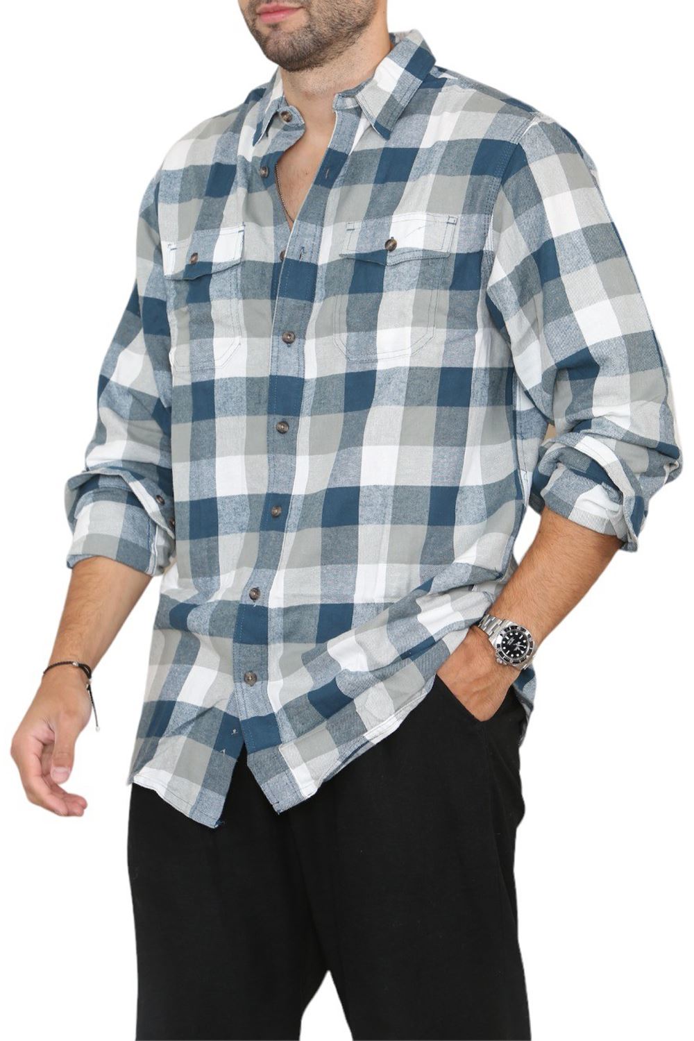 New Men Collared Causal Flannel Casual Long Sleeve Outdoor Shirt Plain Shirt UK - Picture 9 of 13