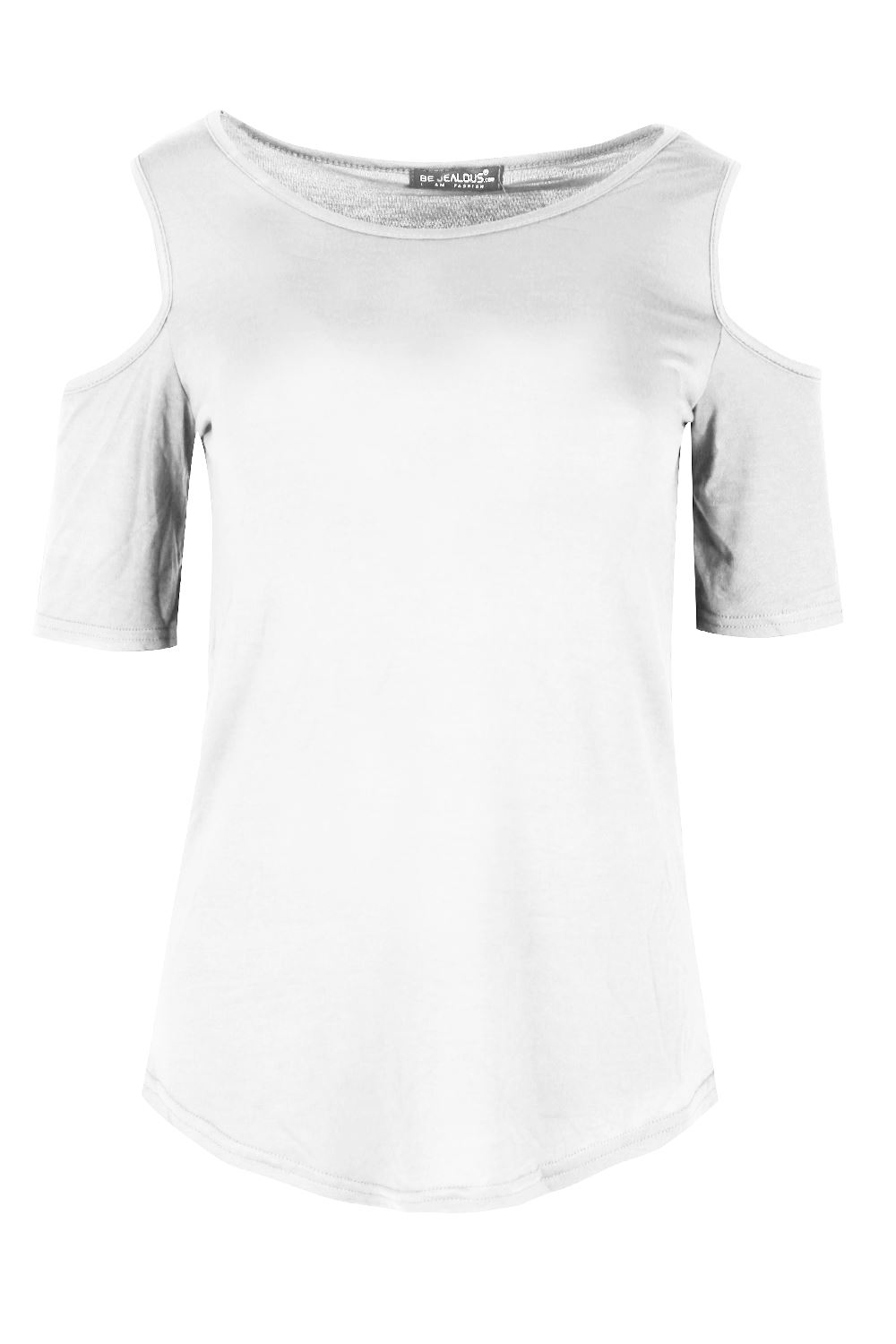 Plus Size Women Ladies Plain Baggy Oversize Cold Shoulder Curved Hem T-Shirt Top - Picture 11 of 11