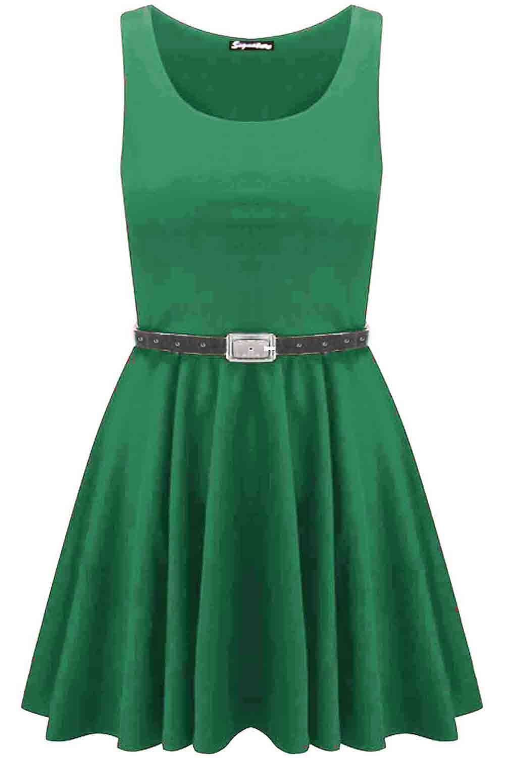 Womens Sleeveless Flared Franki Party Ladies Plus Size Skater Dress Top 16-26 - Picture 19 of 35