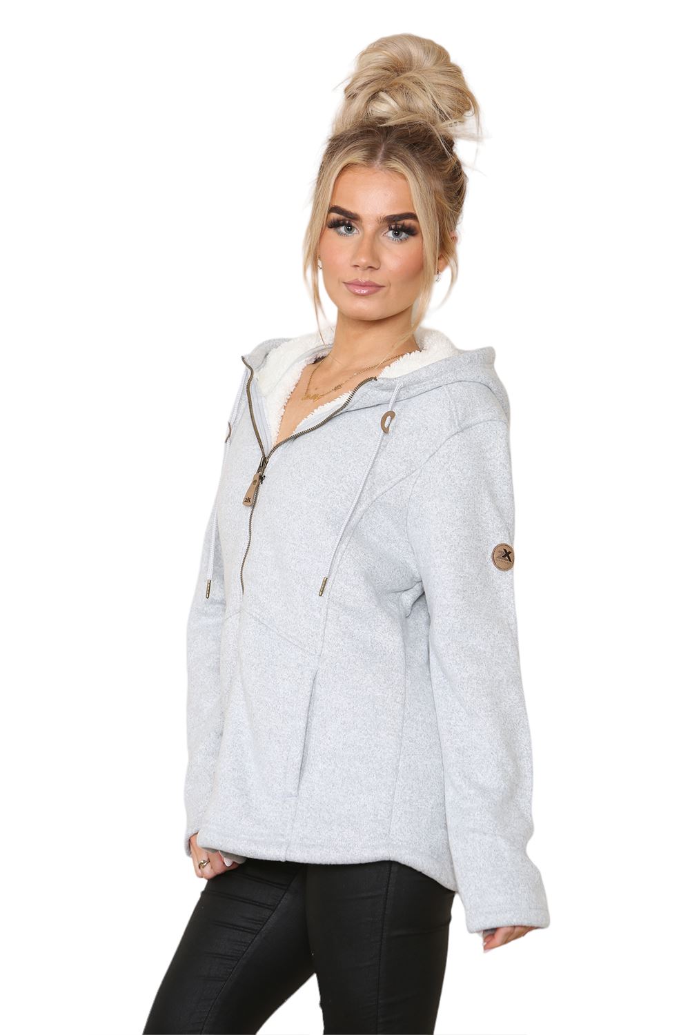 Womens Hooded Sweatshirt Plain Long Sleeve Oversize Ladies Zipper Fleece Jumper - Picture 10 of 11