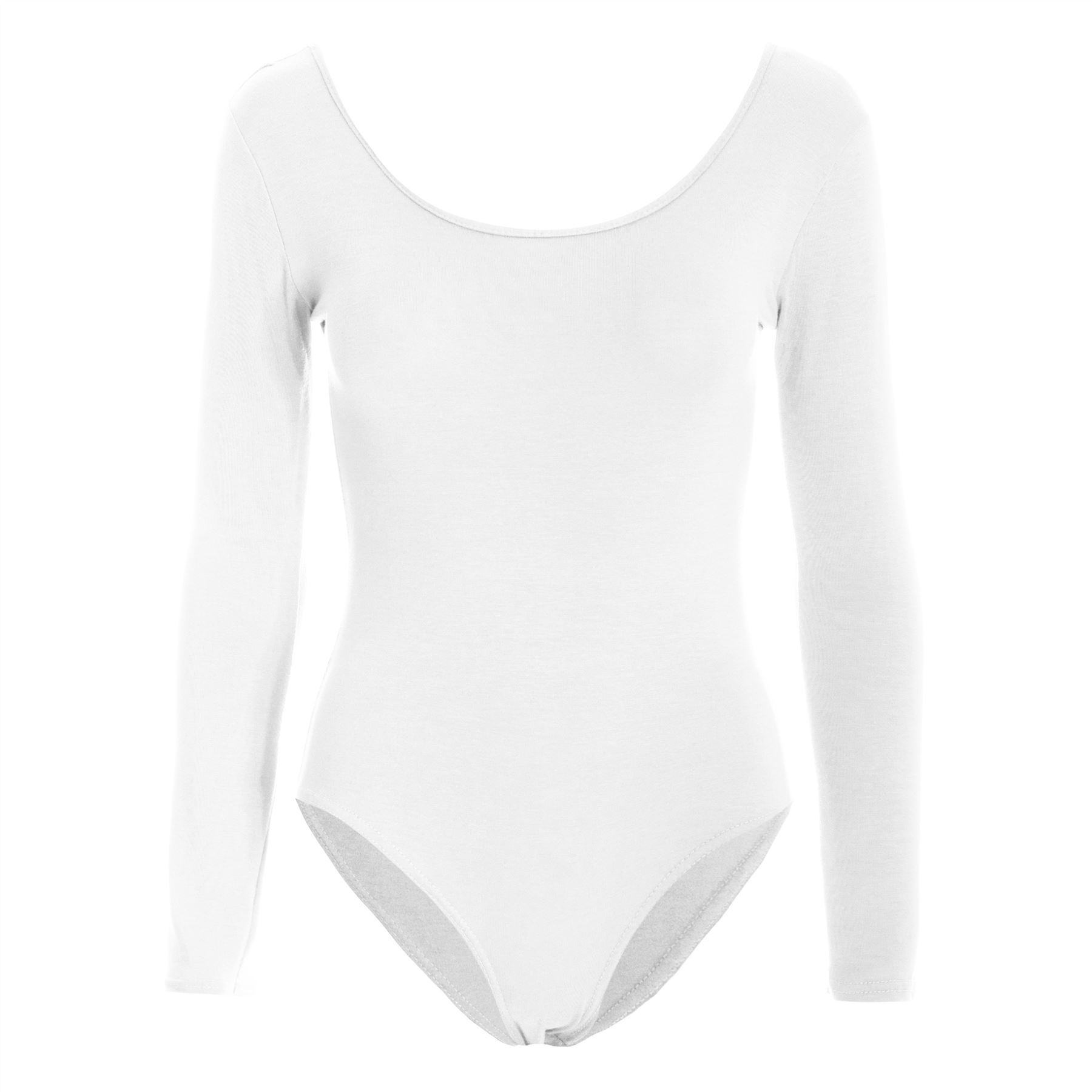 Womens Ladies Plain Jersey Long Sleeves Stretchy Leotard Bodysuit Top Plus Sizes - Picture 19 of 53