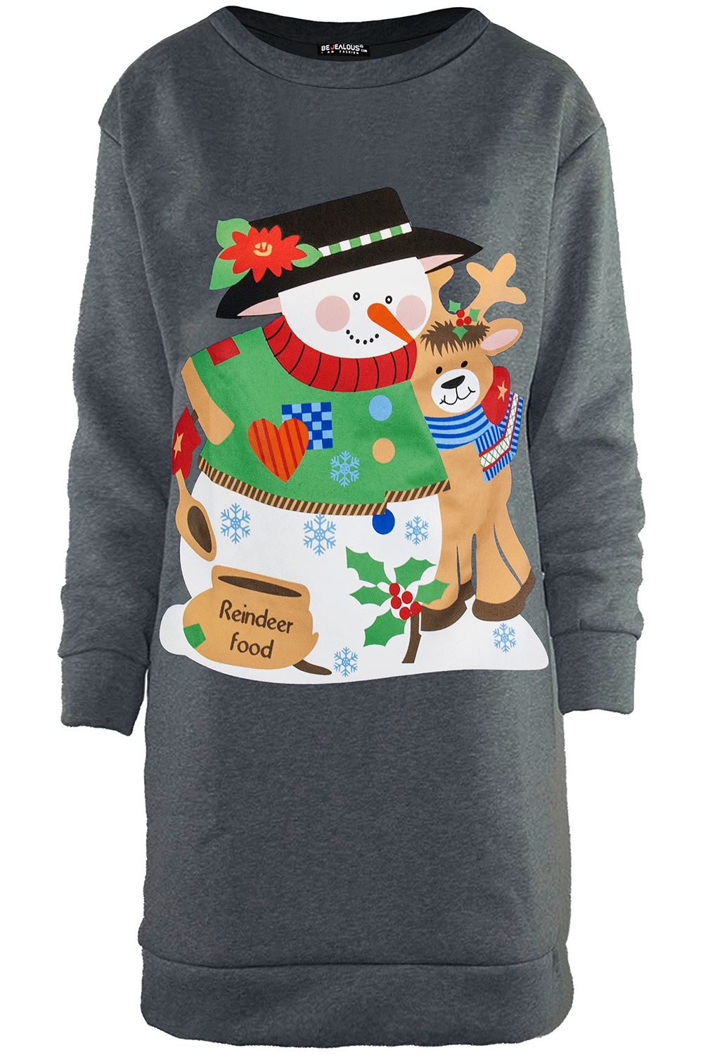 Womens Christmas Fleece Ladies Snowman Tree Xmas Sweatshirt Mini Jumper Dress - Picture 57 of 59