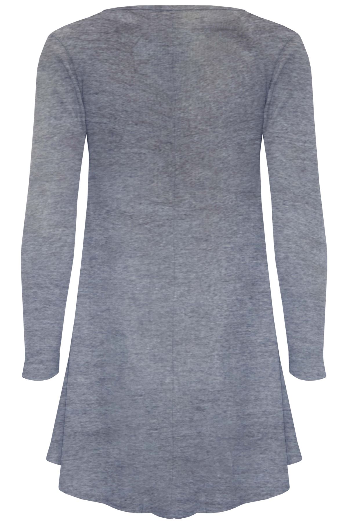 Womens Ladies Smock Ribbed Long Sleeve Stretchy A-Line Swing Flared Mini Dress - Picture 13 of 13