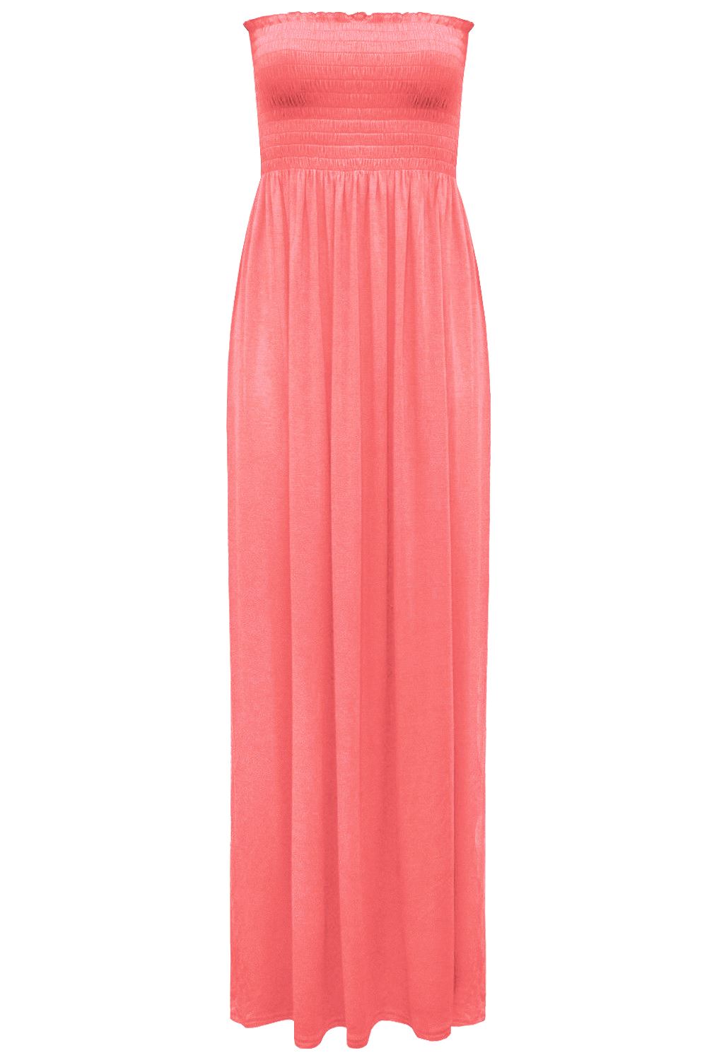 Womens Ladies Gather Strapless Sheering Boobtube Bandeau Long Plain Maxi Dress - Picture 22 of 29