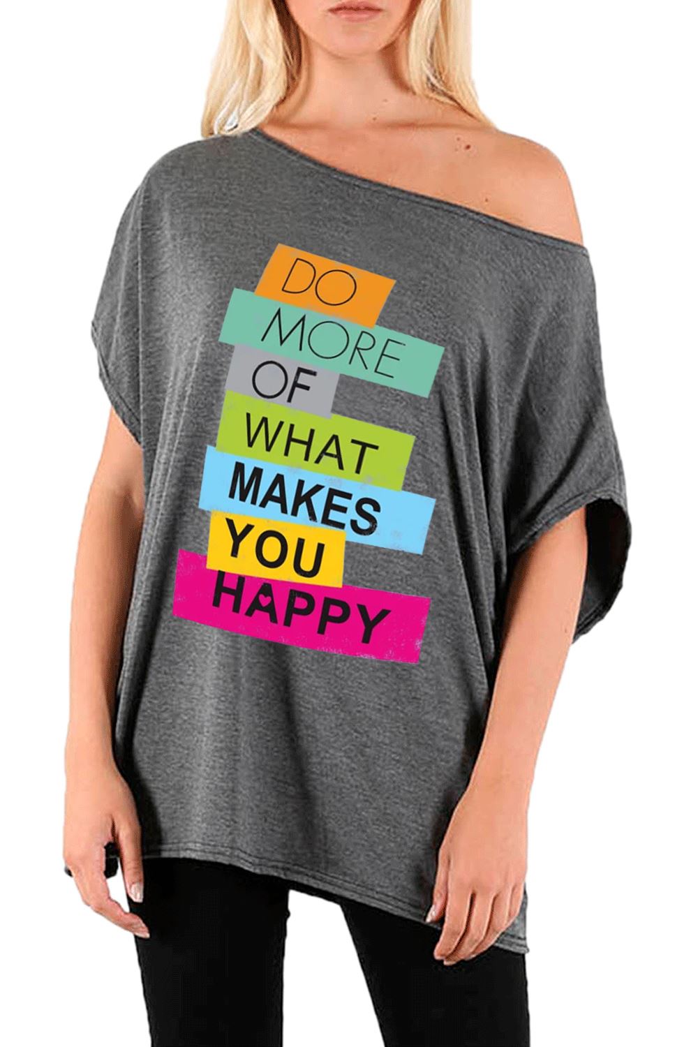 Womens Butterfly Heart Print One Shoulder Oversized Batwing Sleeve T Shirt Tee - Picture 29 of 43