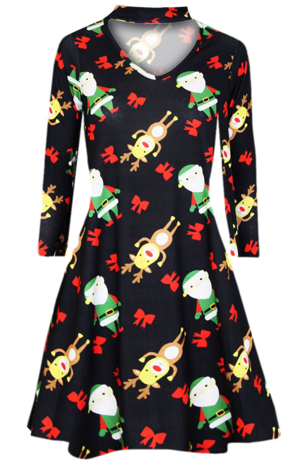 Kids Girls Gingerbread Gift Candy Xmas Flare Franki Reindeer Rudolph Swing Dress - Picture 8 of 37