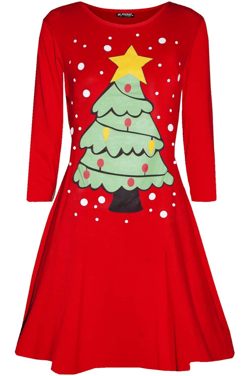 Womens Ladies Xmas Elf Santa's Little Helper Belt Costume Christmas Swing Dress - Picture 31 of 36
