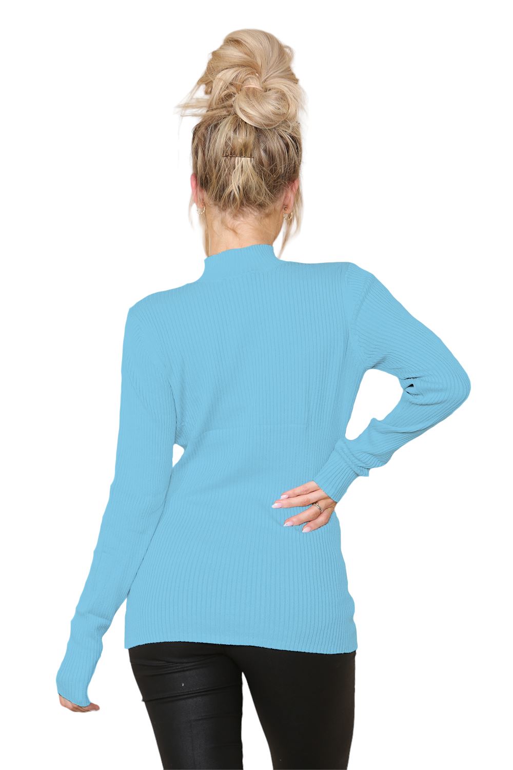 Womens Chunky Cable Ladies Polo Turtle High Neck Ribbed Pullover Long Jumper - Picture 7 of 10