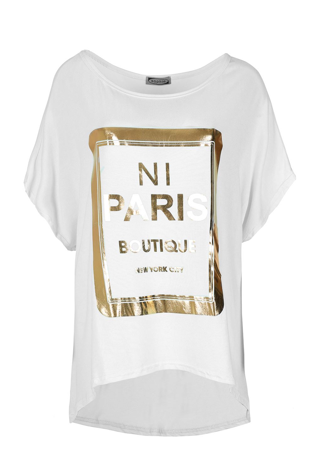 Ladies Womens PARIS 76 Printed Oversized Baggy Lagenlook Off Shoulder Tshirt Top - Picture 4 of 61
