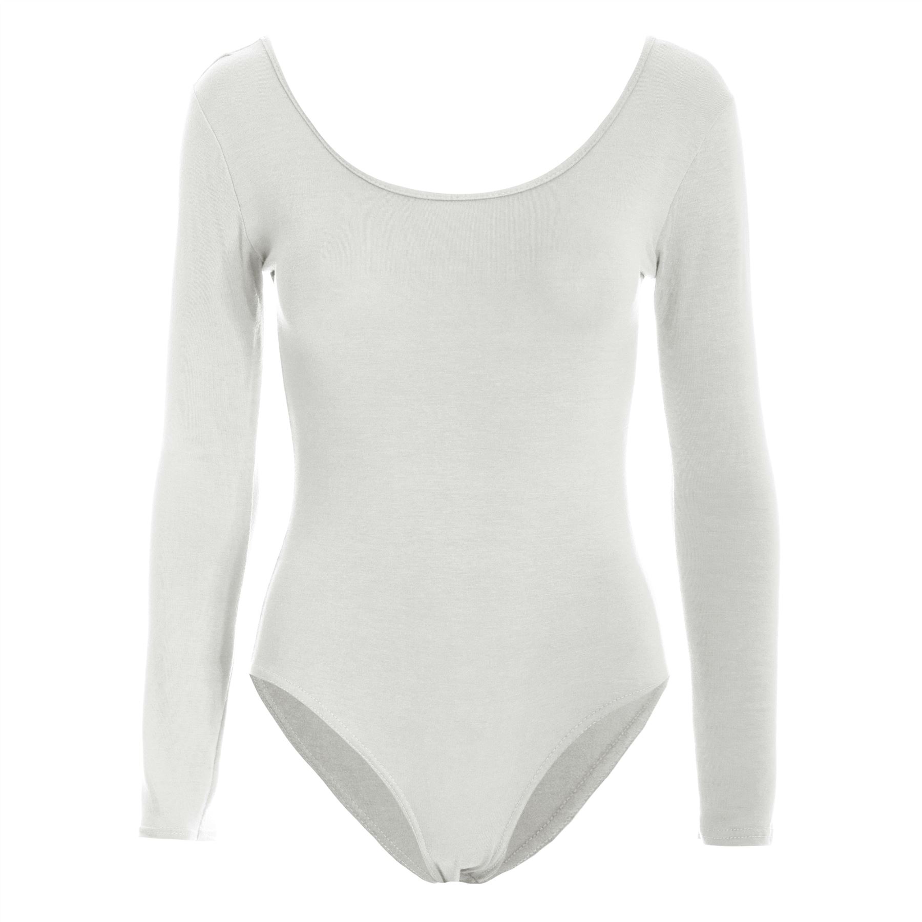 Womens Ladies Plain Jersey Long Sleeves Stretchy Leotard Bodysuit Top Plus Sizes - Picture 53 of 53