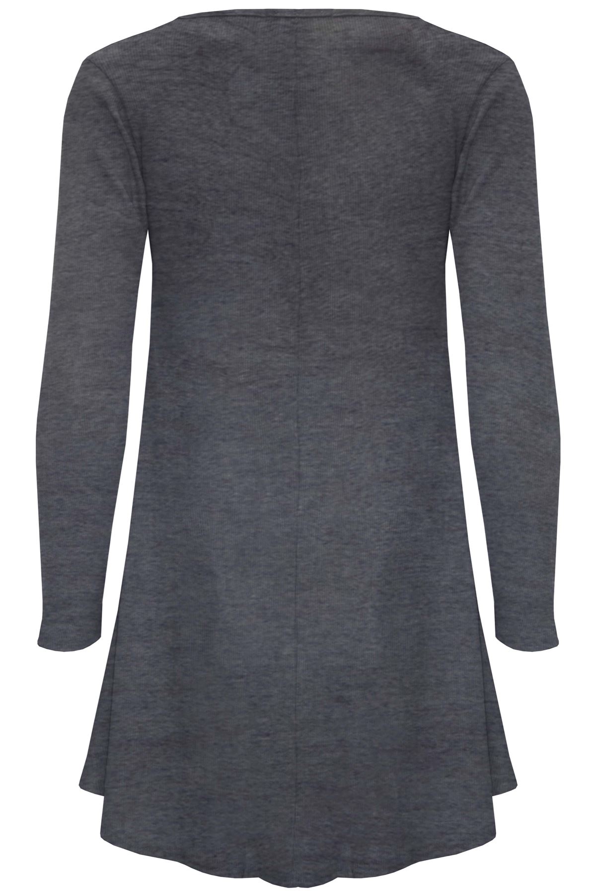 Womens Ladies Smock Ribbed Long Sleeve Stretchy A-Line Swing Flared Mini Dress - Picture 7 of 13