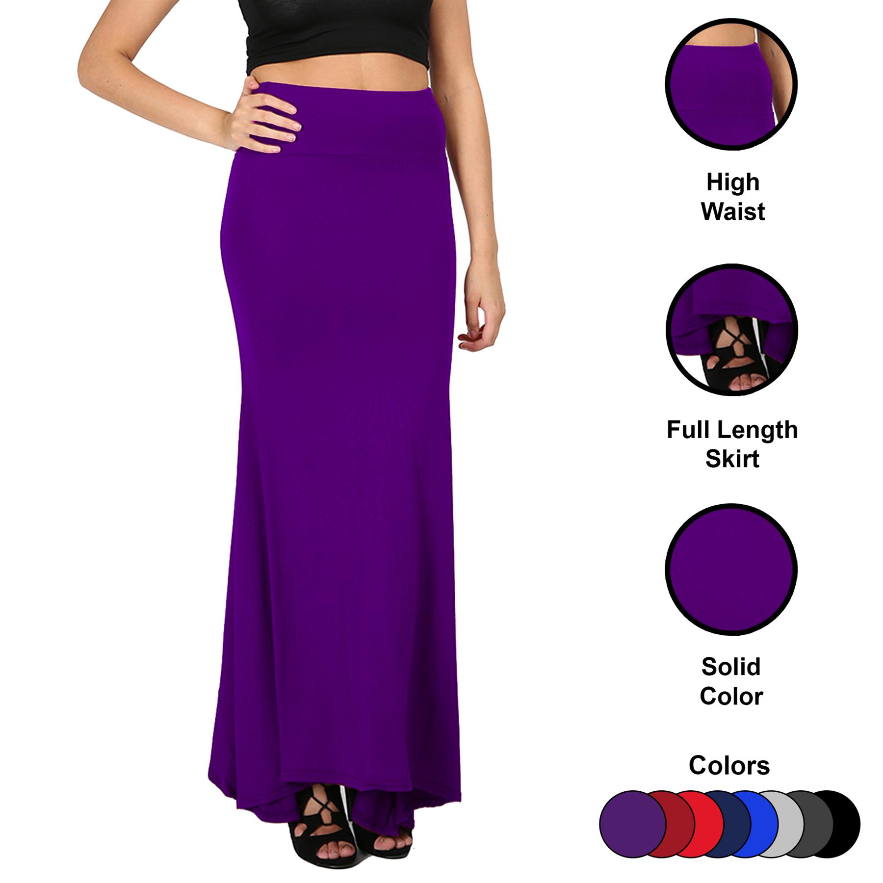 Ladies Women Full Length Plain Stretch Flared Frankie High Waist Long Maxi Skirt - Picture 12 of 25
