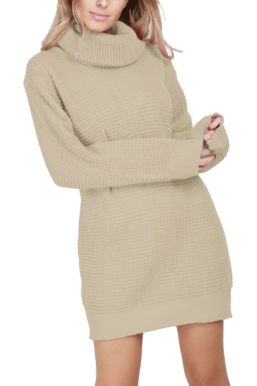 Plus Size Womens Ladies Chunky Knitted Long Sleeve Roll Cowl Neck Jumper Dress - Picture 6 of 19