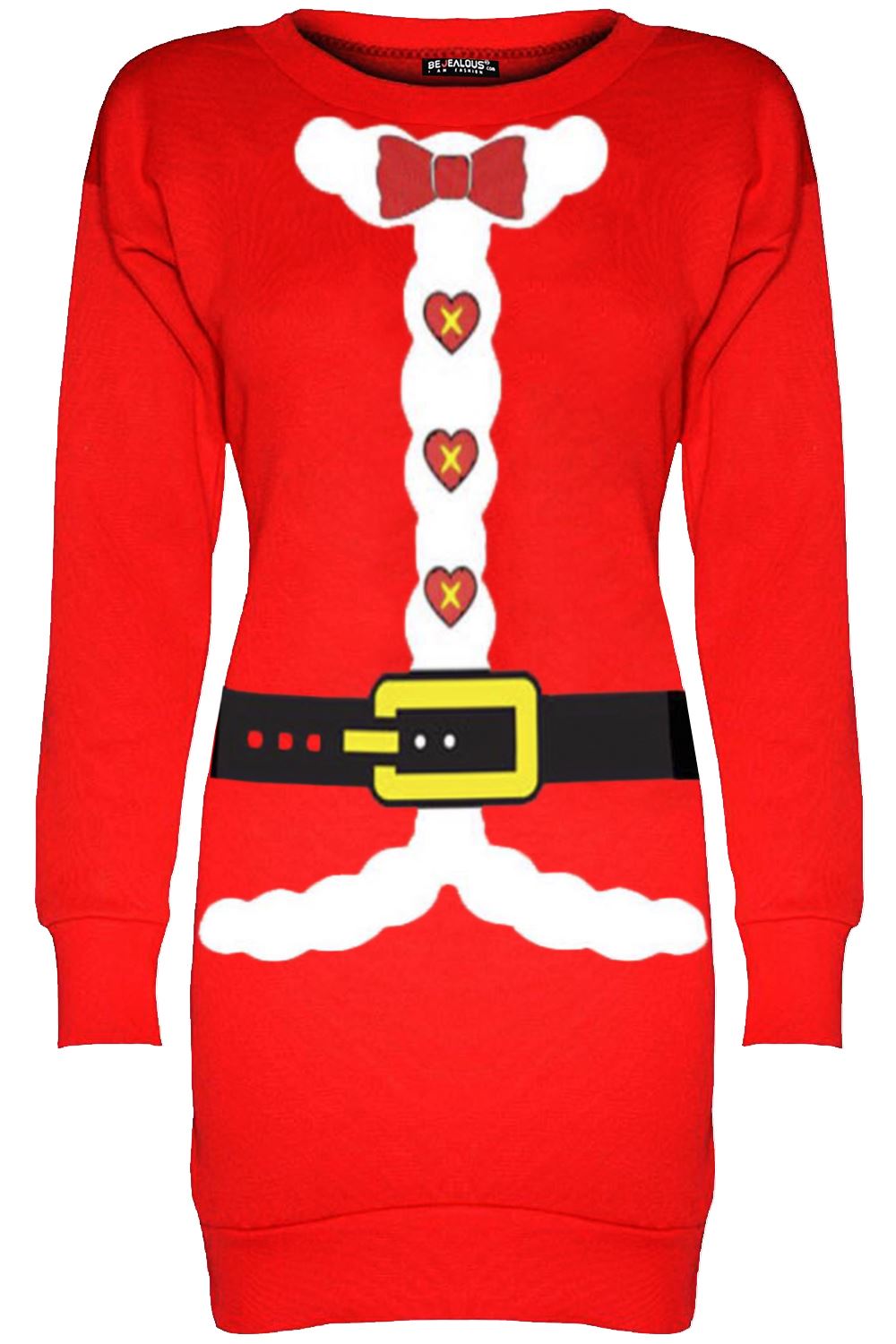 Womens Christmas Fleece Ladies Santa Costume Xmas Sweatshirt Mini Jumper Dress - Picture 3 of 46