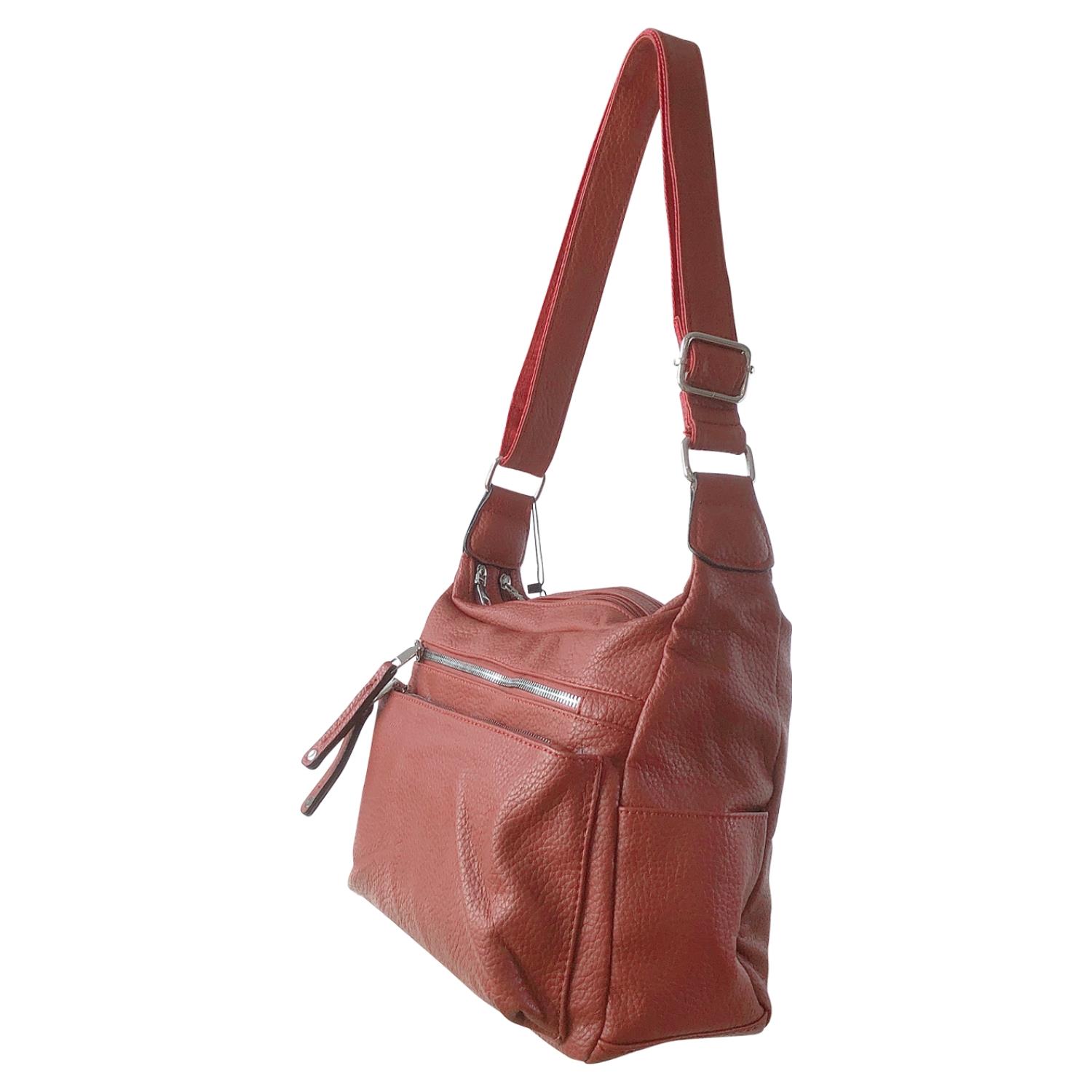 Ladies Tan Handbag Faux Leather Shoulder Bag with Multi Compartments & Strap - Picture 29 of 30