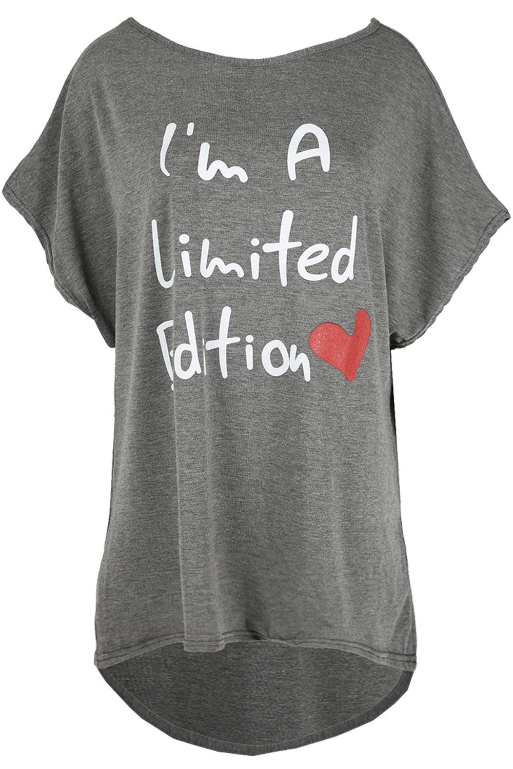 Ladies Oversized LOVE BRAVE HEART Printed Womens Baggy Batwing Hi Lo T Shirt Top - Picture 25 of 75