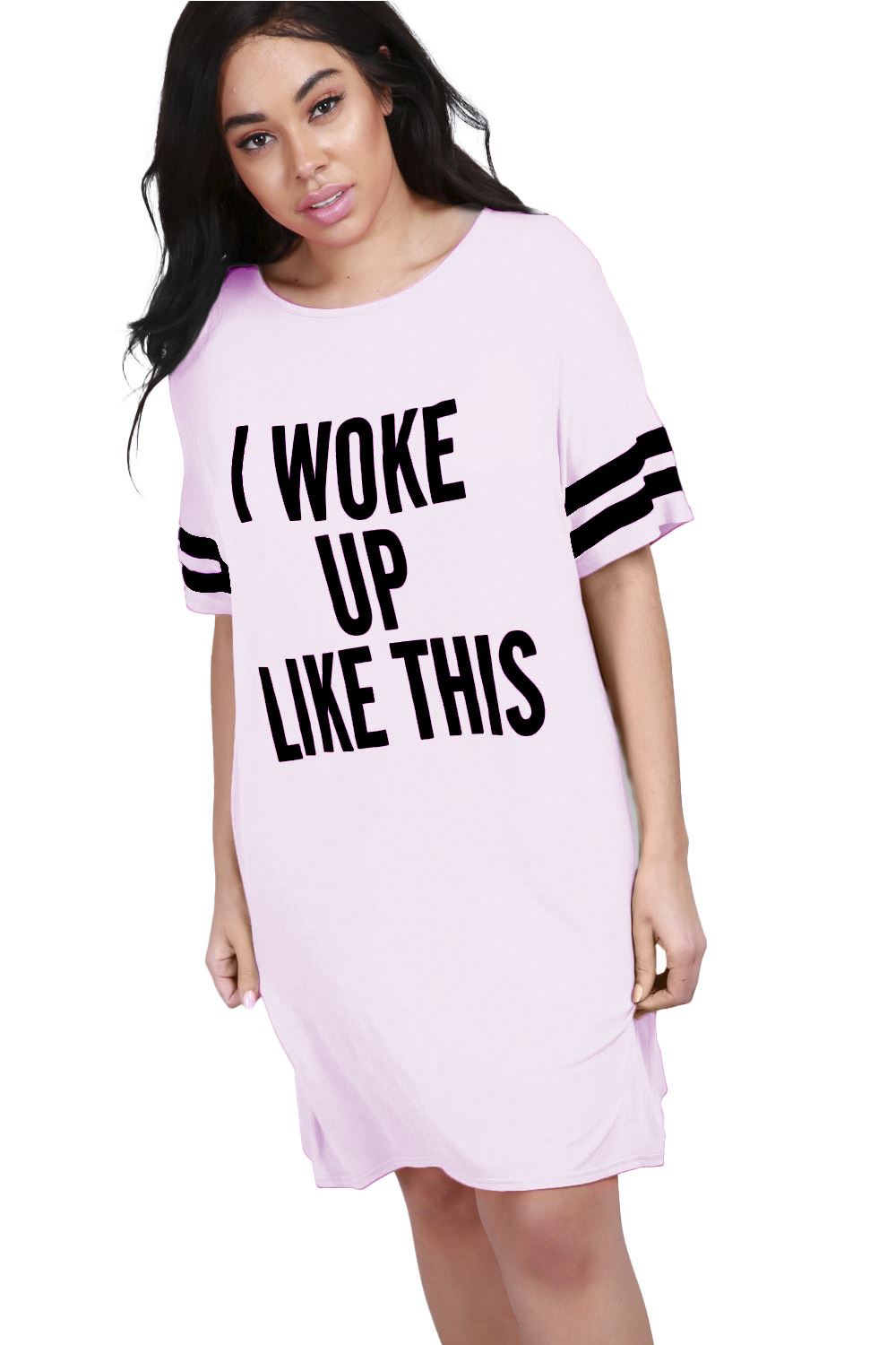 Womens Ladies Nothing to wear Baggy Oversize Round Neck Tunic T Shirt Mini Dress - Picture 7 of 42