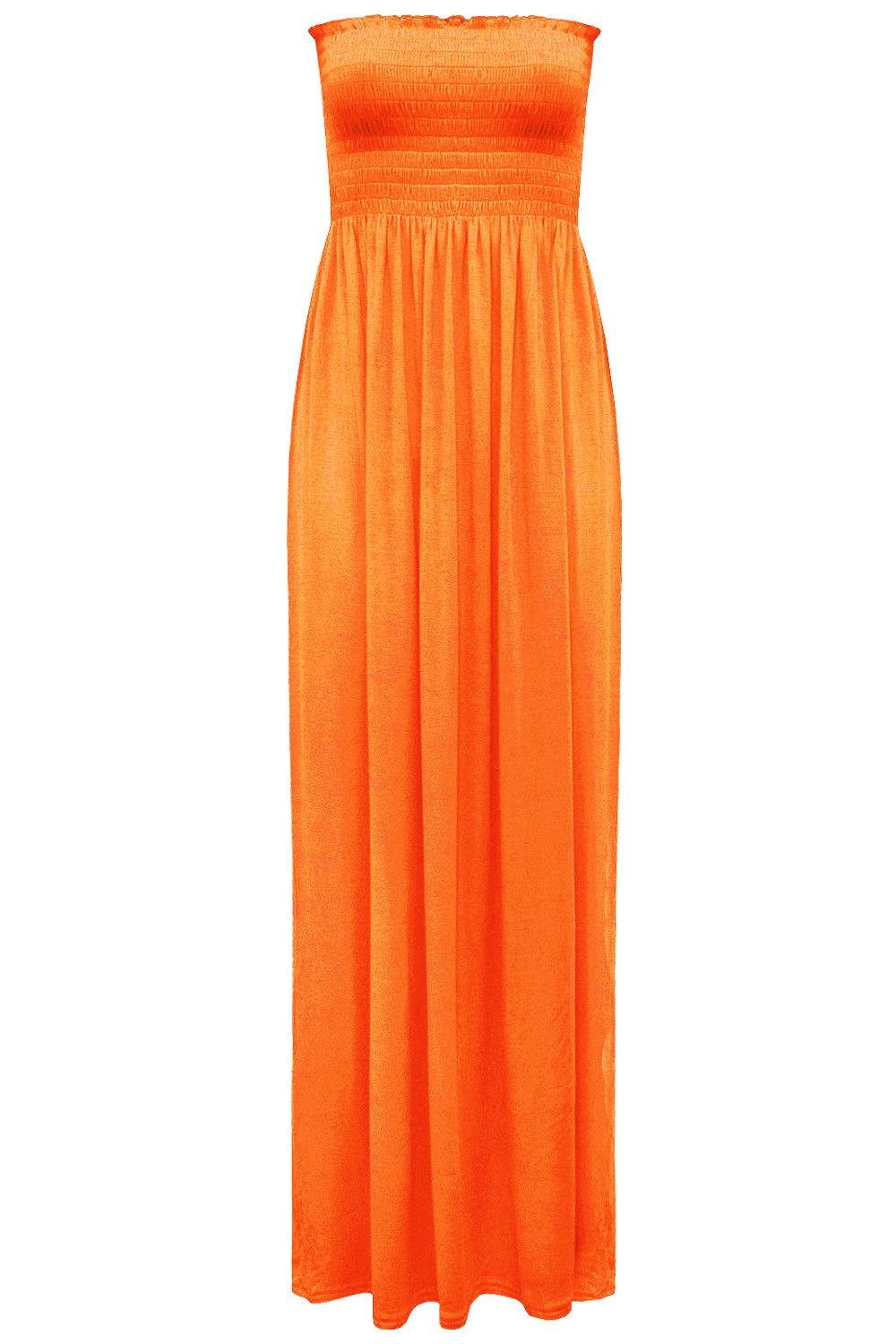 Womens Ladies Gather Strapless Sheering Boobtube Bandeau Long Plain Maxi Dress - Picture 12 of 29