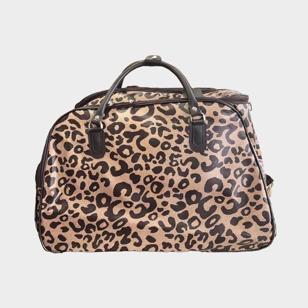 Wheeled Duffel Bag with Leopard Print Stylish Travel Holdall for Women - Picture 8 of 8