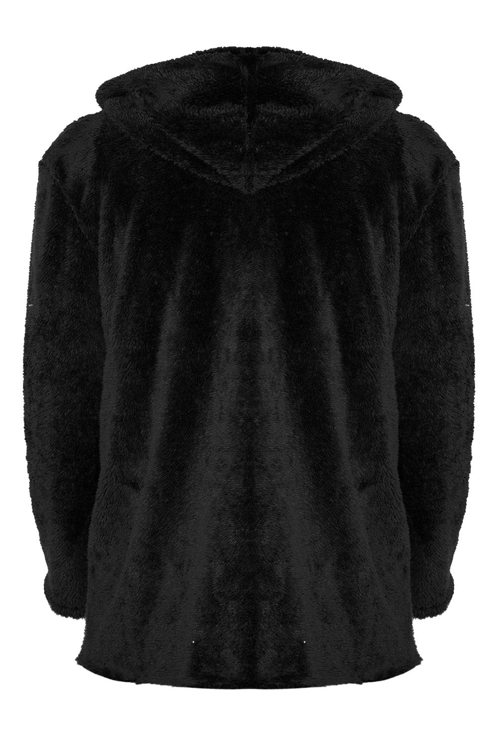 Womens Ladies Fleece Cardigan Zip Pocket Long Sleeve Fluffy Faux Fur Jacket Coat - Picture 4 of 22
