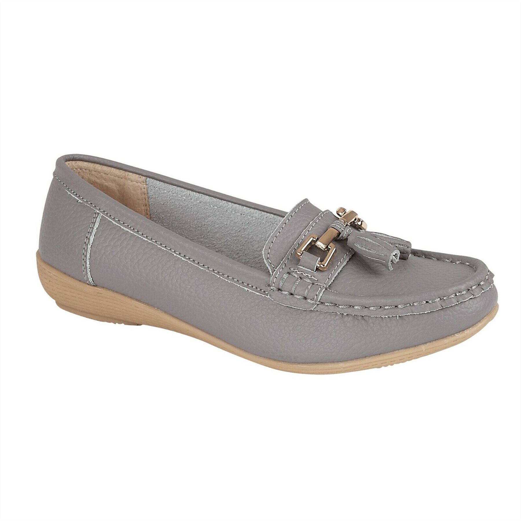 Ladies Wide Fit Shoes Slip On Womens Memory Foam Work Leather Loafer Shoe Size - Picture 14 of 40