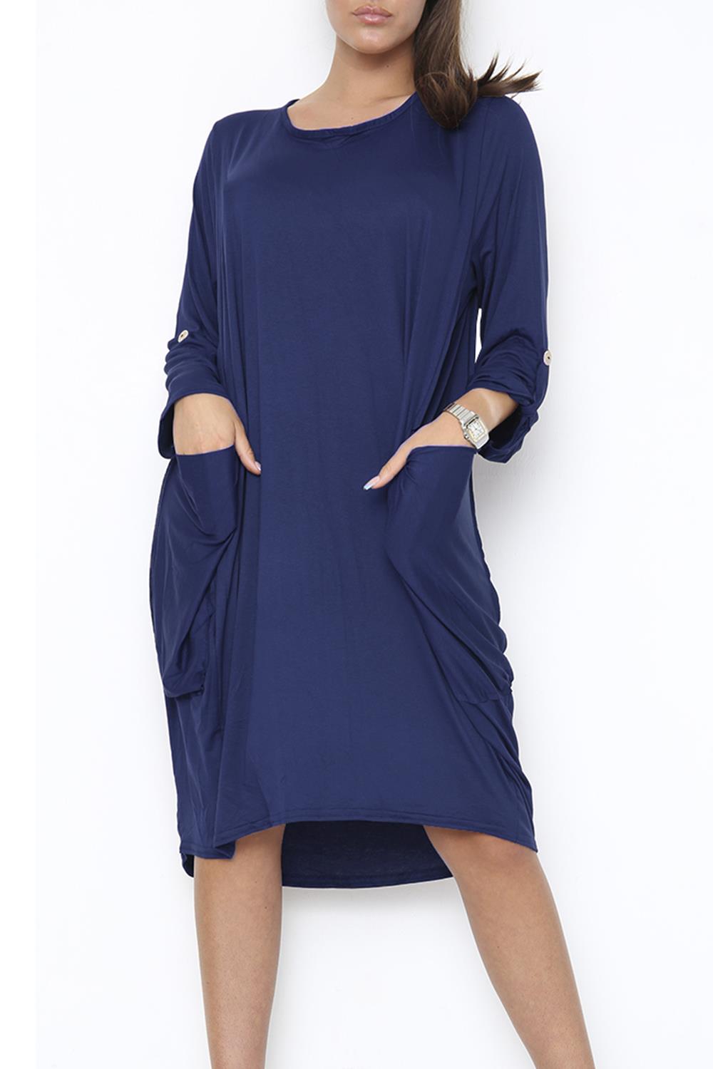 Women Side Pockets Fleece Baggy Ladies High Low Turn Up Sleeve Sweatshirt Dress - Picture 11 of 16