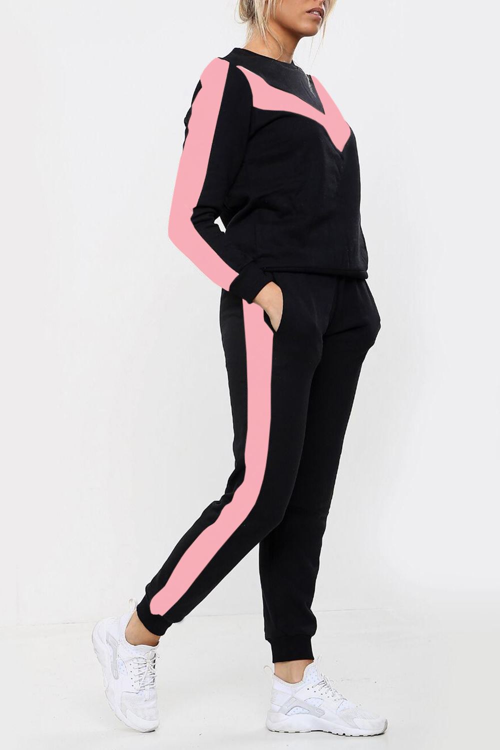 Women Ladies V Stripes Print Fleece 