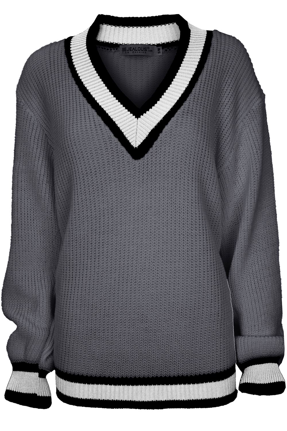 Womens Cricket Chunky Knitted Pullover Ladies Baggy Stripes Oversized