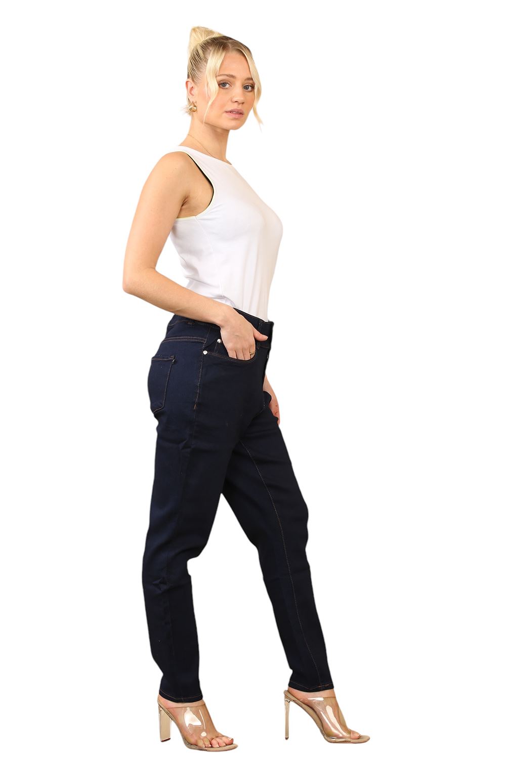 Ladies Women Cotton Plain Regular Fit Denim Full Ankle Length Jeans Pants 14-24 - Picture 5 of 6