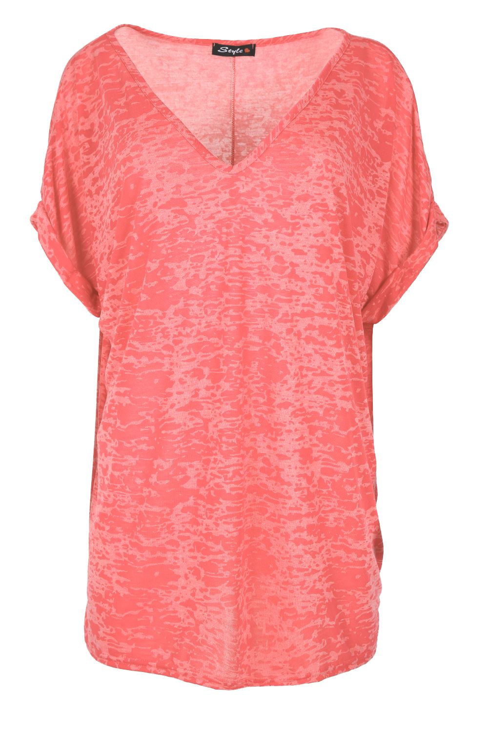 Womens Baggy T Shirt Ladies Lagenlook Top Burnout V Neck Turn Up Sleeve Oversize eBay