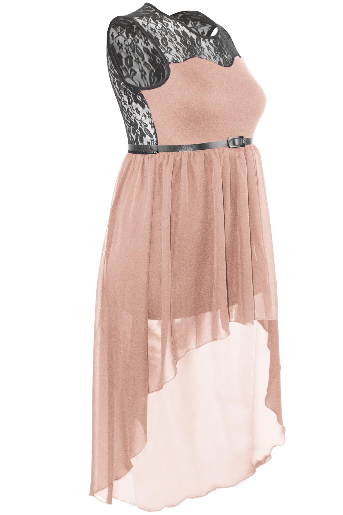 Plus Size Womens Ladies Hi Lo Dip Hem Asymmetric Lace Chiffon Belted Midi Dress Plus Size Womens Ladies Hi Lo Dip Hem Asymmetric Lace Chiffon Belted Midi Dress