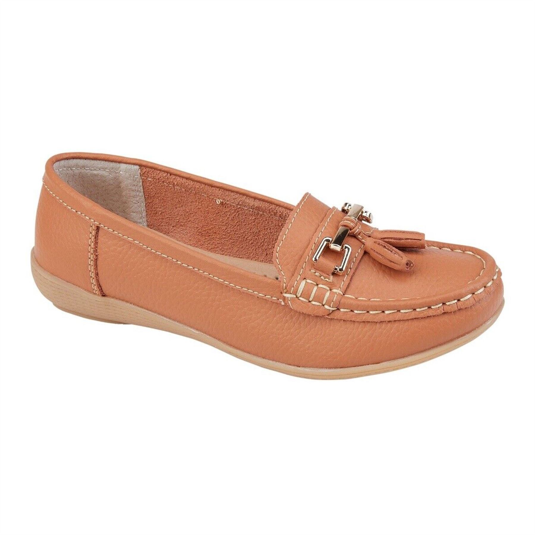 Ladies Wide Fit Shoes Slip On Womens Memory Foam Work Leather Loafer Shoe Size - Picture 34 of 40