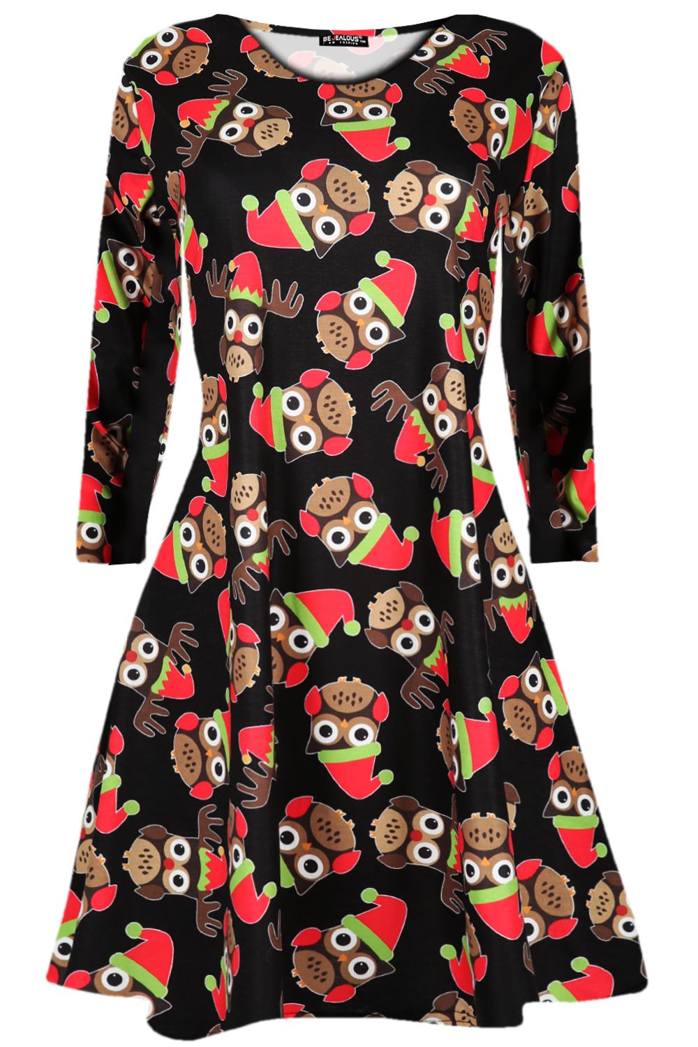 Kids Girls Christmas Xmas Pudding Reindeer Santa Owl Scarf Reindeer Swing Dress - Picture 12 of 44
