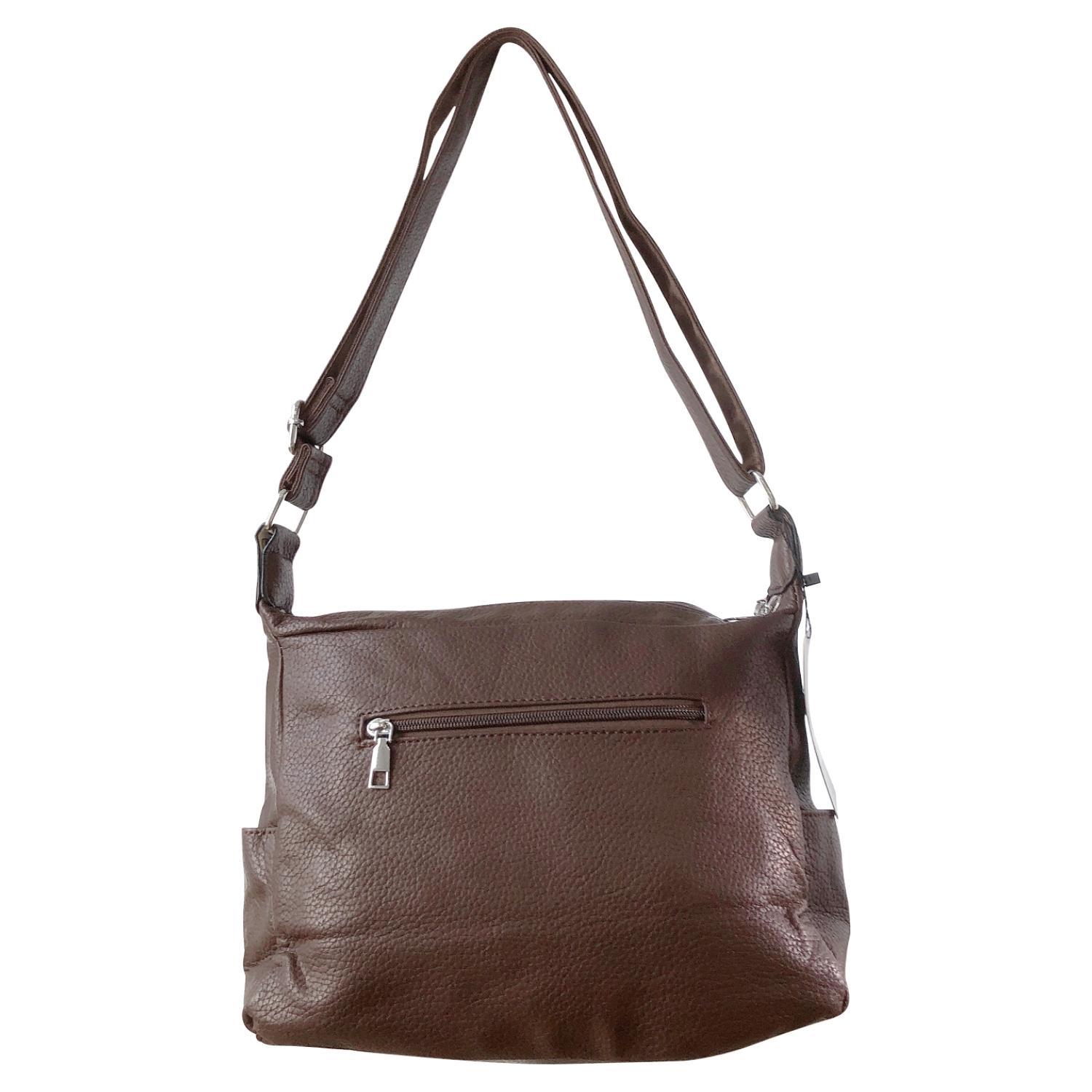Ladies Tan Handbag Faux Leather Shoulder Bag with Multi Compartments & Strap - Picture 20 of 30