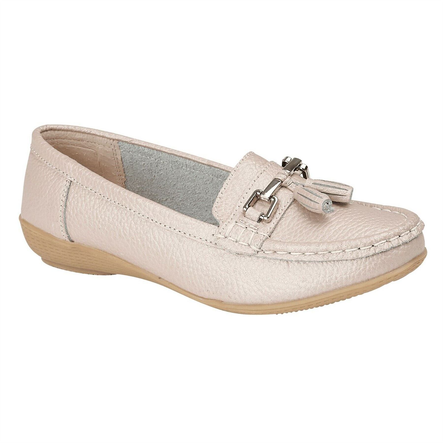 Ladies Wide Fit Shoes Slip On Womens Memory Foam Work Leather Loafer Shoe Size - Picture 22 of 40