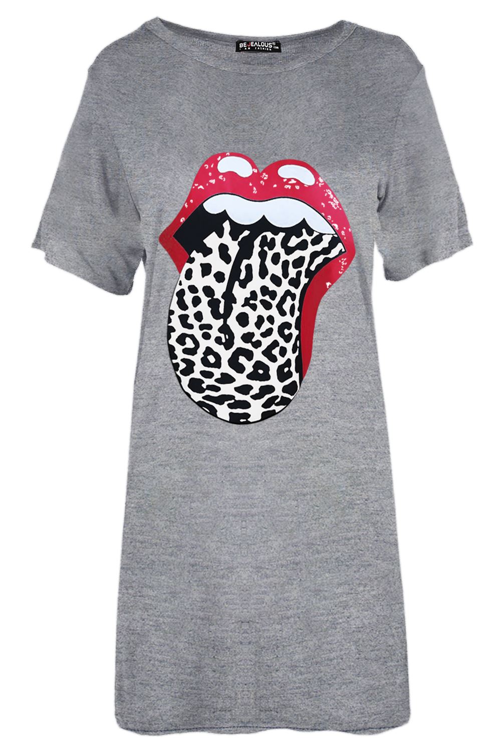 Womens Ladies Leopard Lips Baggy Nightie Tees PJ Night Wear Long T