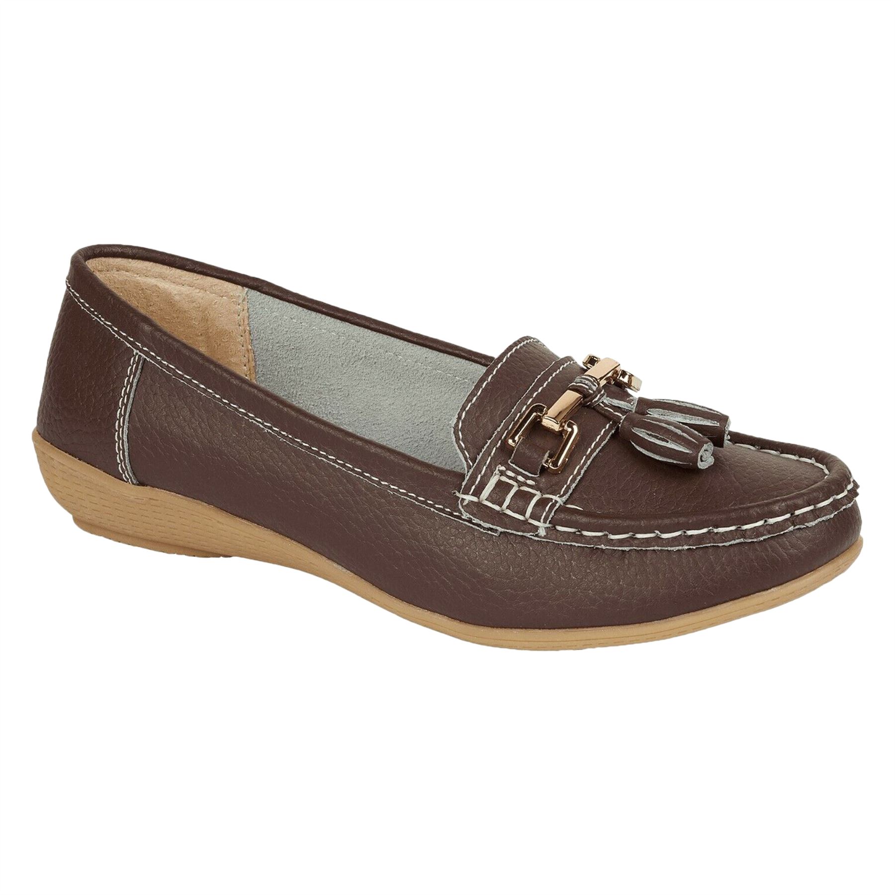 Ladies Wide Fit Shoes Slip On Womens Memory Foam Work Leather Loafer Shoe Size - Picture 7 of 40