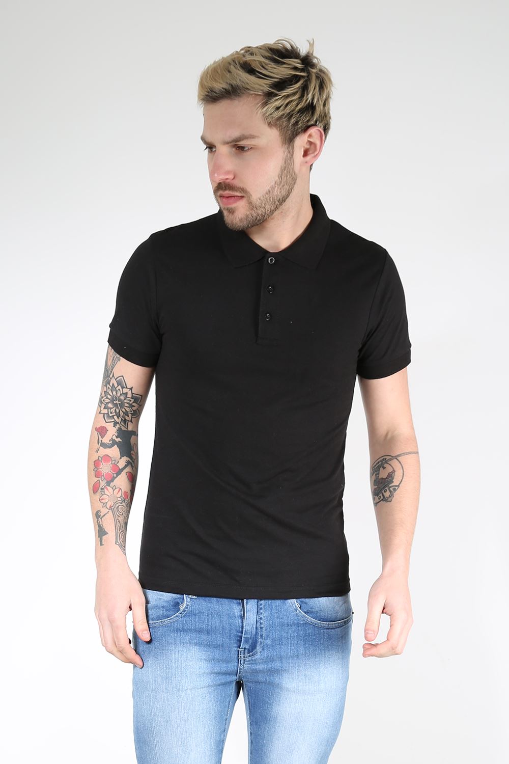 Mens Polo Cuffed Short Sleeves Golf Sports Button Collared Casual Plain