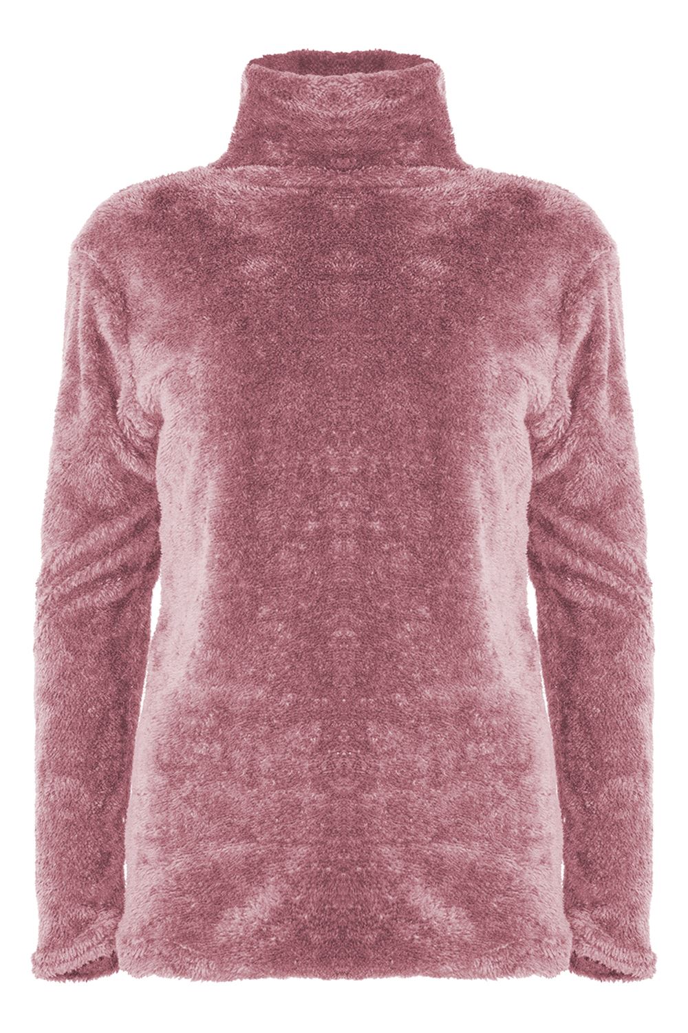 Womens Ladies Turtle Cowl Neck Fluffy Faux Fur Long Sleeve Baggy Fleece Jumper - Picture 17 of 22