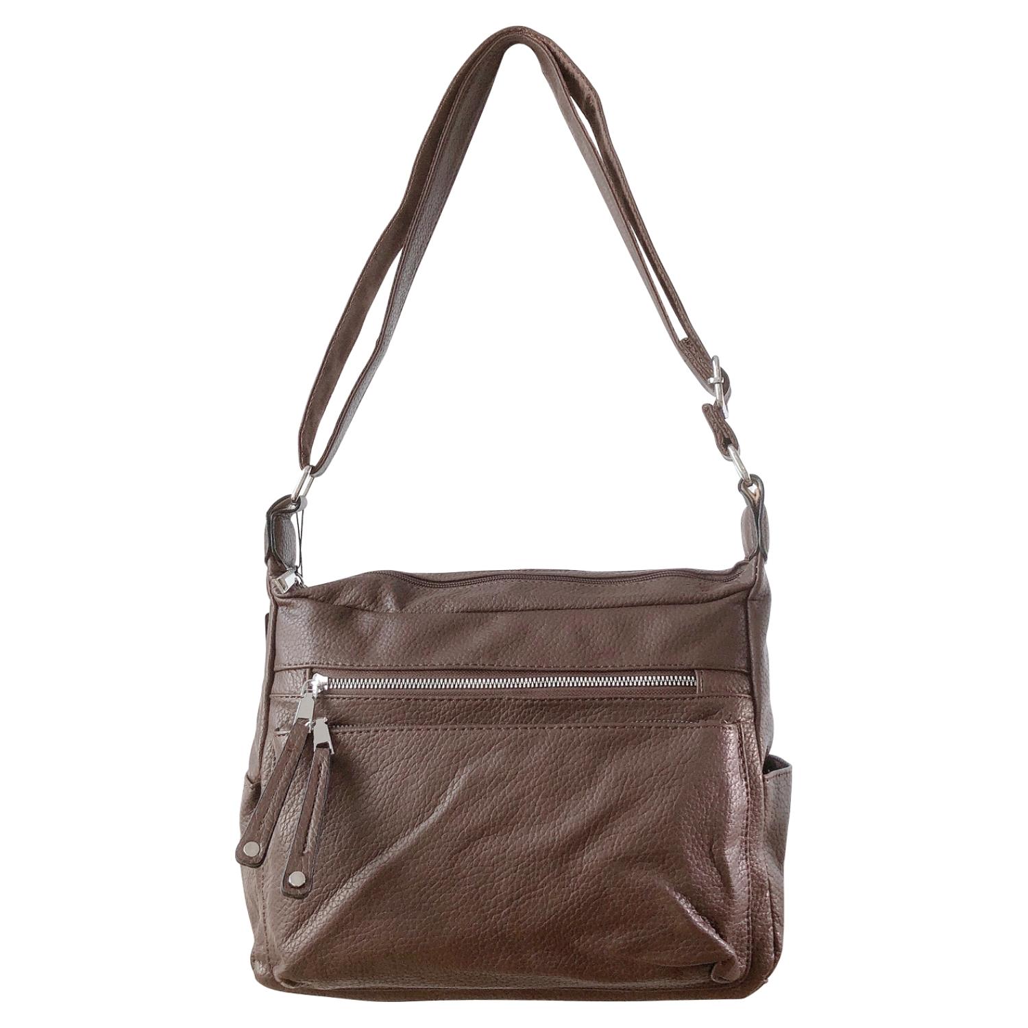 Ladies Tan Handbag Faux Leather Shoulder Bag with Multi Compartments & Strap - Picture 18 of 30