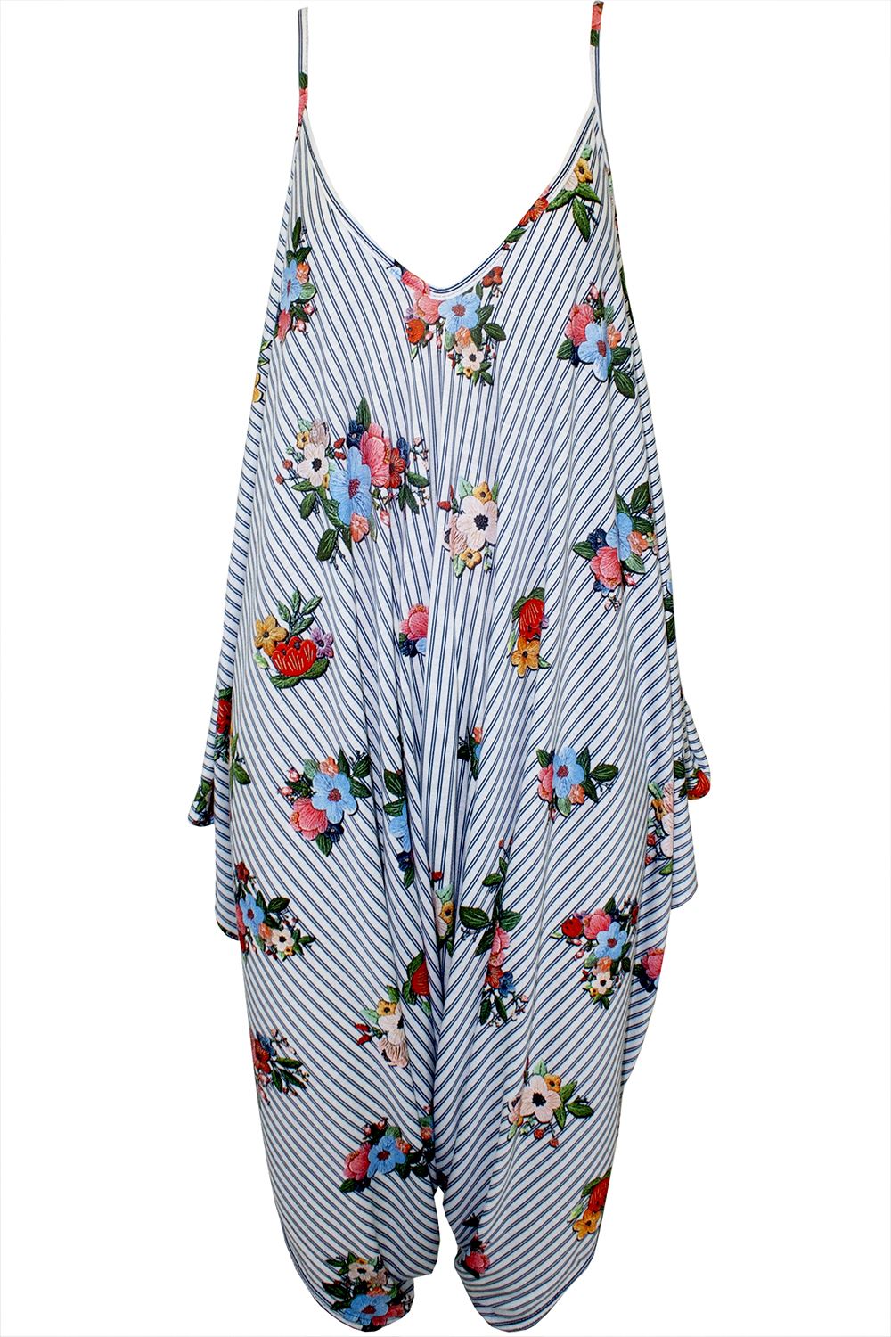 Women Ladies Stripes Lagenlook Italian Drape Baggy Harem Dress Playsuit Jumpsuit - Picture 28 of 41