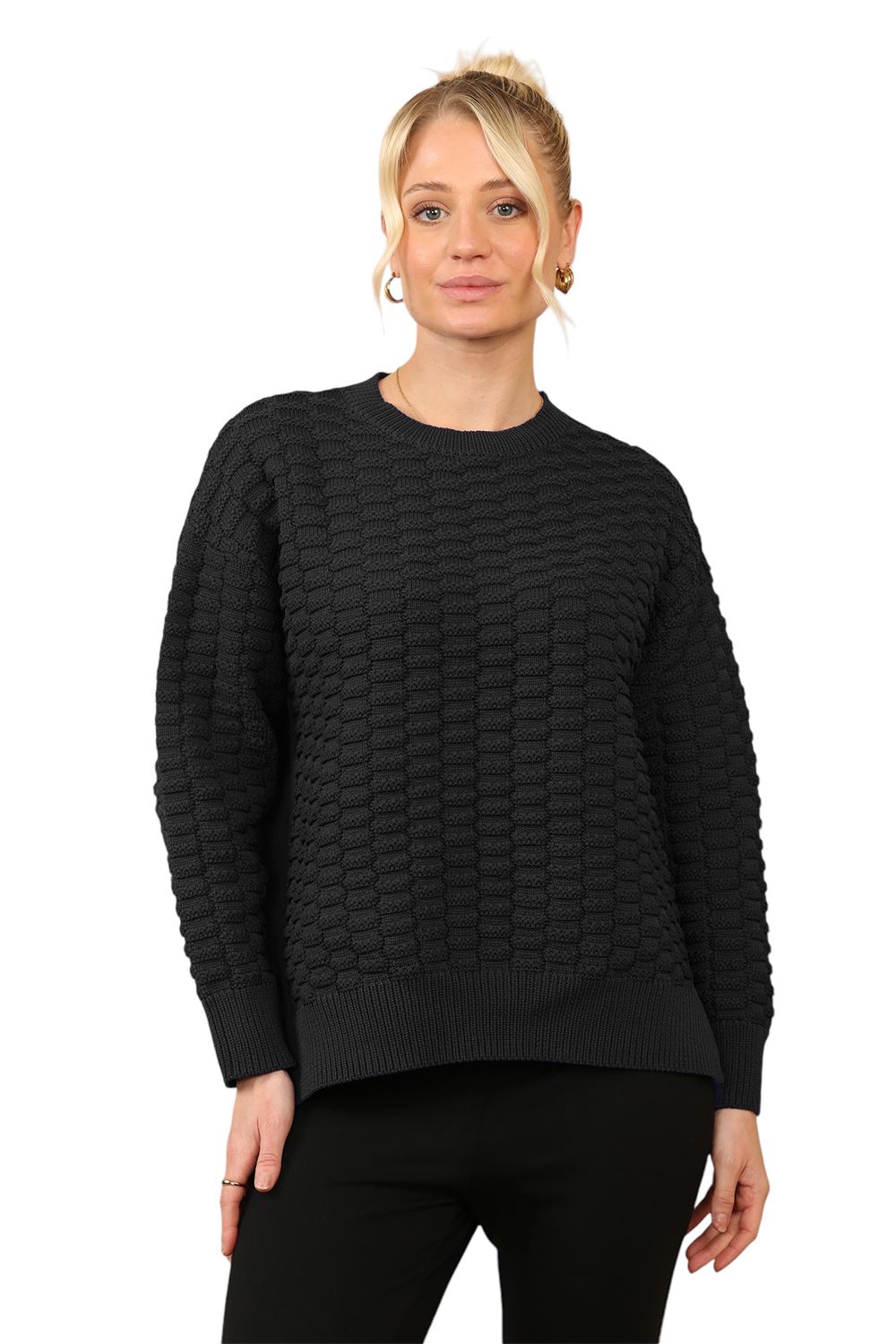 Women Knit Sweater Round Neck Long Sleeve Ladies Winter Loose Fit Sweater Jumper - Picture 2 of 13