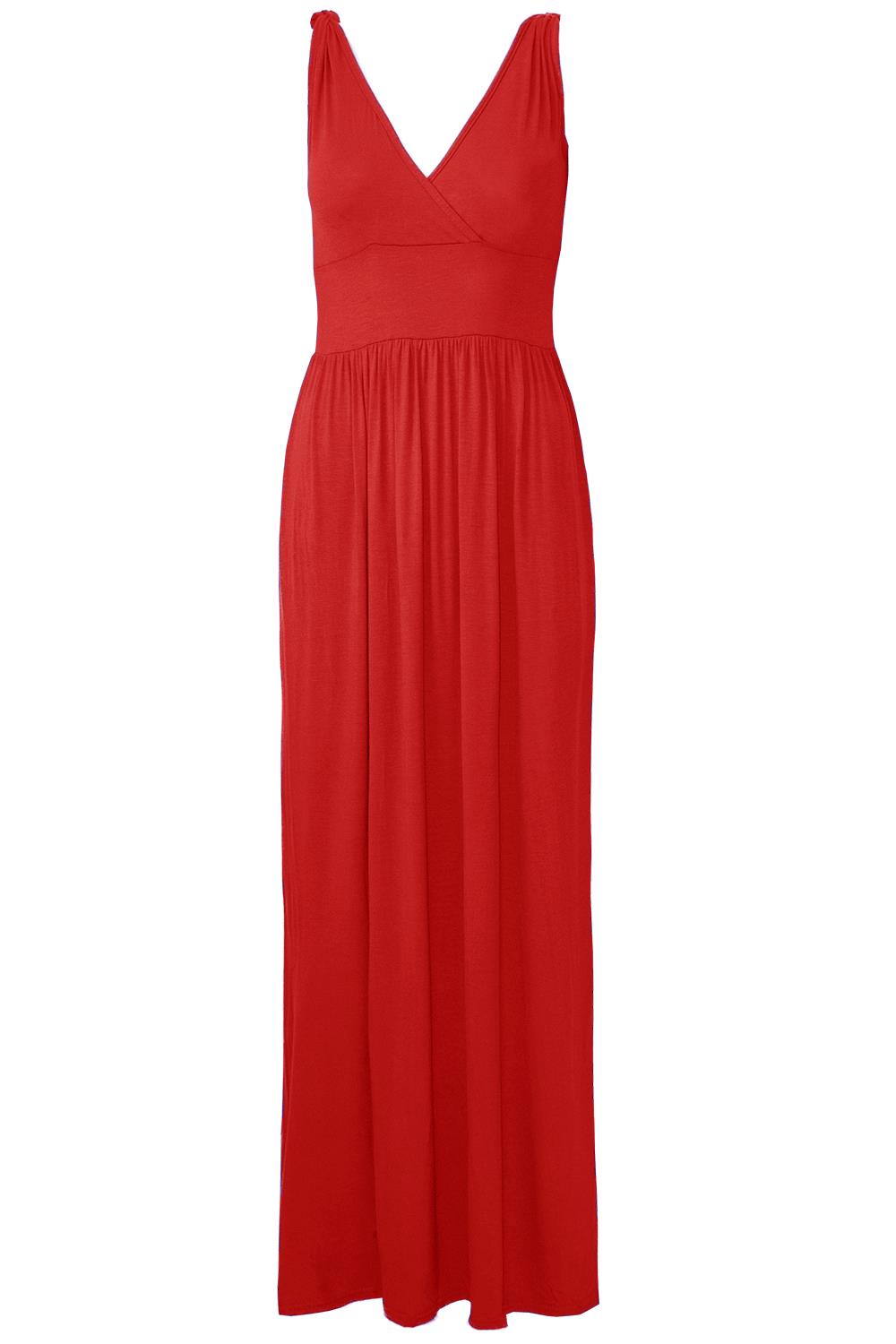 Front V Neck Plain Wrap Over Strappy Tie Knot V Neck Ladies Maxi Dresses - Picture 3 of 11