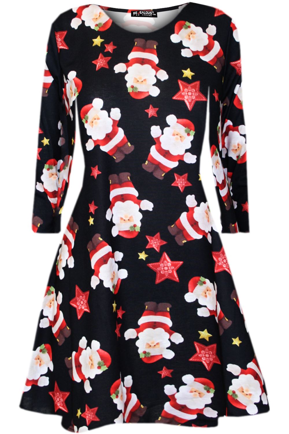 Kids Christmas Printed Casual Long Sleeve Girls Xmas Flared Mini Swing Dresses - Picture 10 of 30