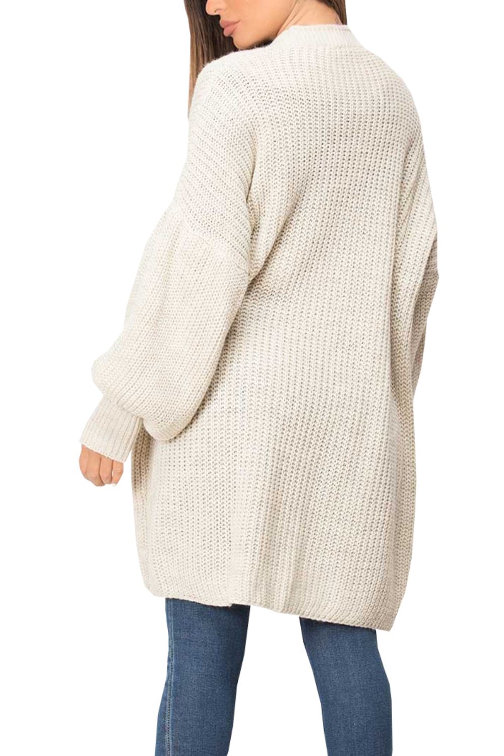 Womens Ladies Long Sleeve Pockets Oversize Open Front Chunky Rib Jumper Cardigan - Picture 12 of 12