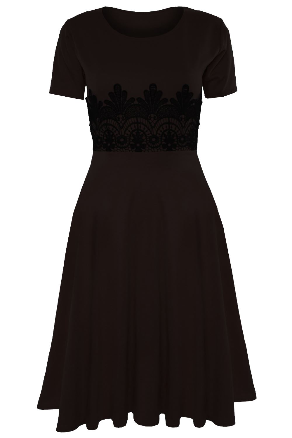 Womens Ladies Skater Dress Plain Belt Short Sleeve Flare Casual Swing