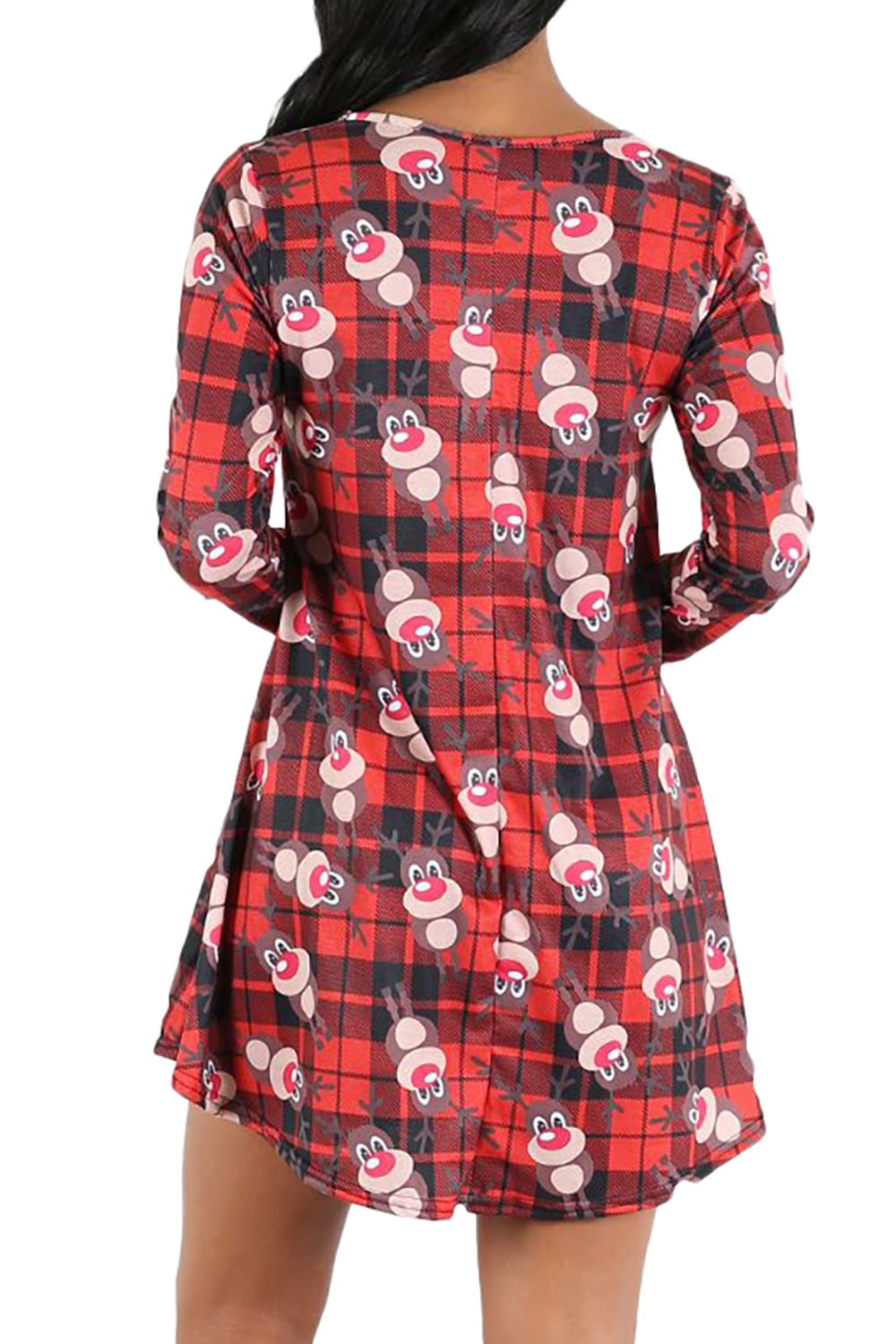 Womens Ladies Xmas Santa Gifts Snowman Christmas Printed Skater Mini Swing Dress - Picture 30 of 35