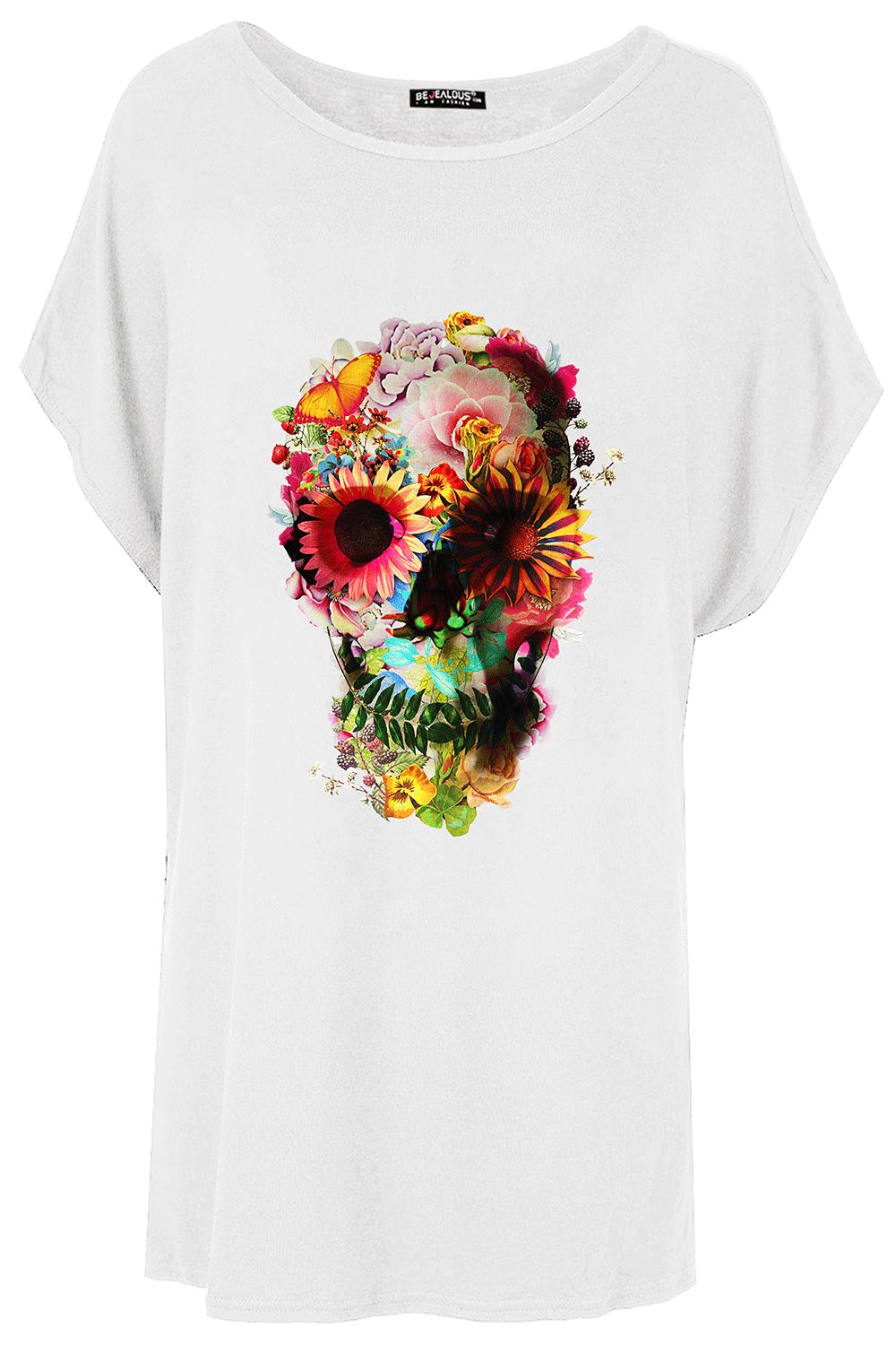 Womens Batwing Halloween Floral Skull Casual Baggy Ladies Oversized T Shirt Top - Picture 14 of 30