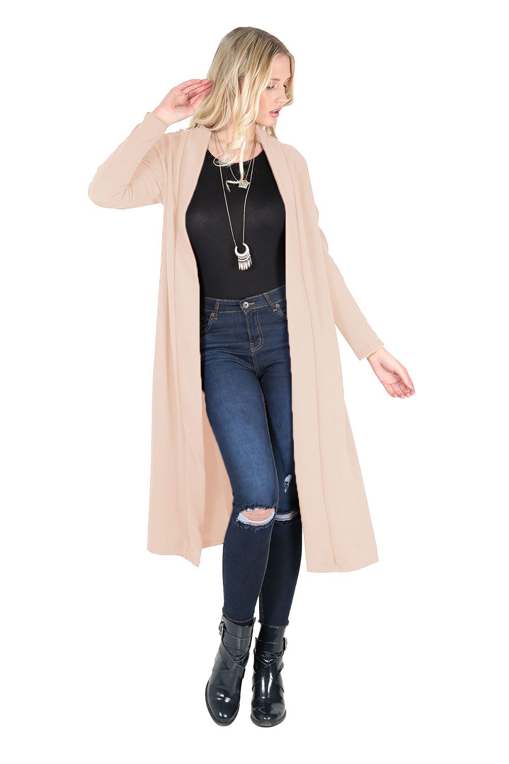 Plain Band Full Sleeves Oversize Baggy Open Front Duster Womens Cardigan - Picture 39 of 51