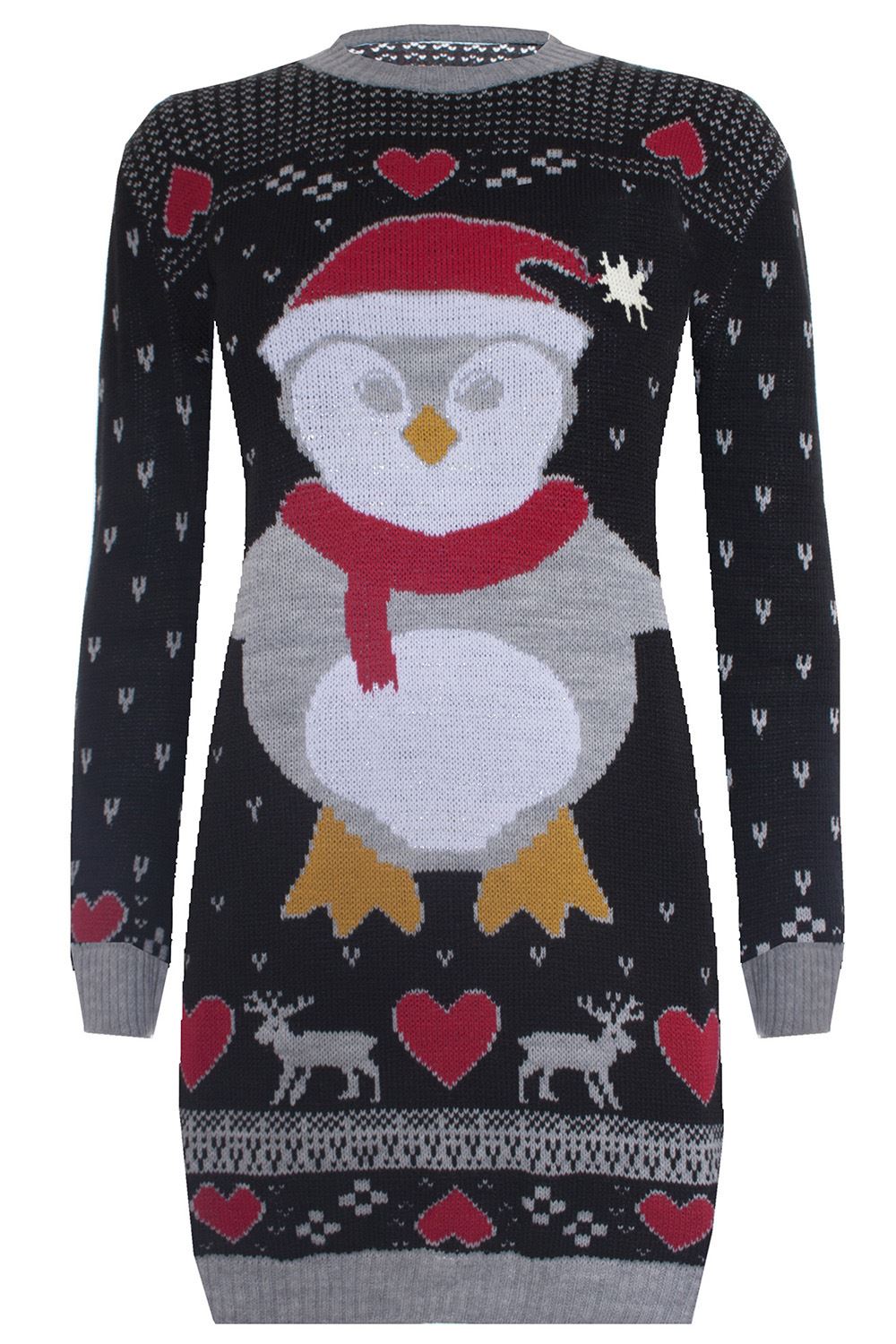 Womens Ladies Snowman Xmas Christmas Tree Knitted Dress Sweater Long Jumper T...